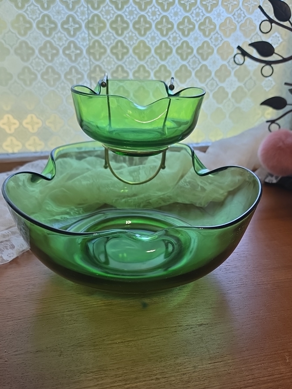 MCM Anchor Hocking Avacado Green 3 Pc. Chip And Dip Set